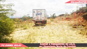 Dos personas en motocicleta asaltaron a un camión de la empresa LALA