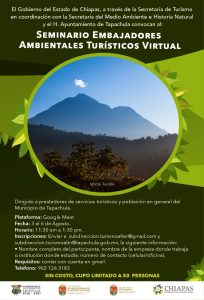 Inicia Seminario Virtual Embajadores Ambientales Turísticos, dirigido a prestadores de servicios en Tapachula