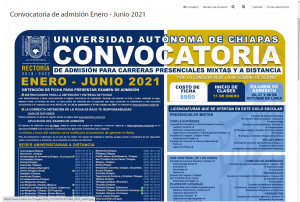 Lanza UNACH convocatoria para el examen de admisión del ciclo escolar enero-junio 2021