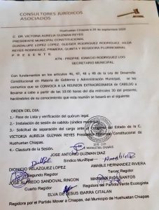 Parte del Cabildo de Huehuetán pide la renuncia de la Edil Victoria Guzmán
