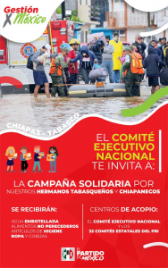 Instala el PRI en Chiapas centro de acopio para llevar ayuda humanitaria a familias afectadas por las lluvias