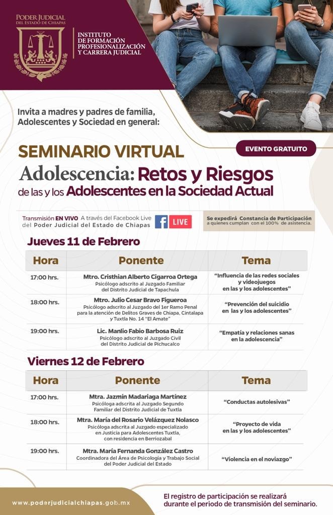 Invita Poder Judicial a seminario virtual sobre adolescencia