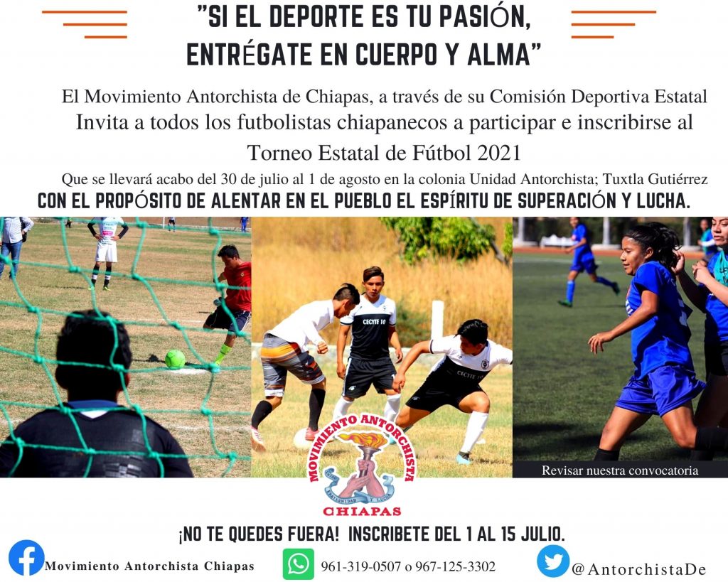 Movimiento Antorchista invita al Torneo Estatal de Fútbol 2021