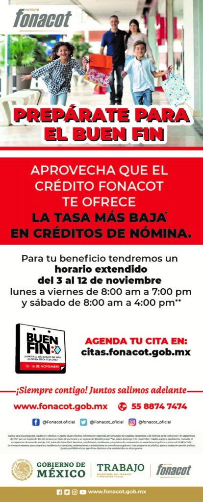 Fonacot amplía horarios de atención durante el Buen Fin en apoyo a las y los trabajadores