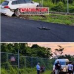 En el tramo Tapachula- Pto. Madero accidente de moto y vehículo, éste se fue a incrustar contra una barda.